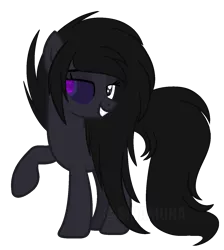 Size: 1299x1449 | Tagged: safe, artist:sinamuna, derpibooru import, oc, oc:ancient shadows, unofficial characters only, ghost, ghost pony, pony, base used, bedroom eyes, black hair, creepy eyes, grin, heterochromia, purple sclera, raised hoof, simple background, smiling, solo, transparent background