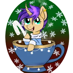 Size: 894x894 | Tagged: safe, artist:silversthreads, derpibooru import, oc, oc:travelling light, unofficial characters only, pony, candy, candy cane, christmas, cup, cup of pony, food, holiday, male, micro, solo, trap