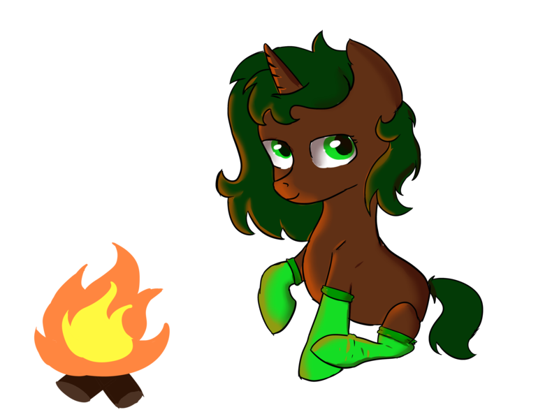 Size: 4600x3450 | Tagged: safe, artist:dumbwoofer, derpibooru import, oc, oc:pine shine, unofficial characters only, pony, unicorn, campfire, clothes, female, image, mare, png, simple background, socks, solo, transparent background