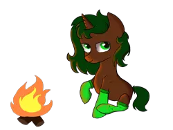 Size: 4600x3450 | Tagged: safe, artist:dumbwoofer, derpibooru import, oc, oc:pine shine, unofficial characters only, pony, unicorn, campfire, clothes, female, image, mare, png, simple background, socks, solo, transparent background