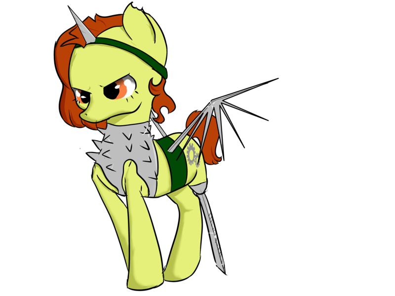 Size: 4600x3450 | Tagged: safe, artist:dumbwoofer, derpibooru import, oc, oc:trippo, alicorn, earth pony, pony, fallout equestria, amputee, armor, artificial wings, augmented, female, mare, mean, peg leg, prosthetic leg, prosthetic limb, prosthetic wing, prosthetics, raider, raider armor, solo, spikes, sword leg, wings