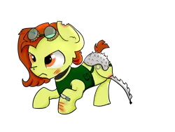 Size: 4600x3450 | Tagged: amputee, artist:dumbwoofer, derpibooru import, fallout equestria, female, frown, goggles, knife, mare, oc, oc:trippo, prosthetic limb, prosthetics, raider, raider armor, safe, scar, solo, sword leg