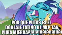 Size: 1280x720 | Tagged: caption, derpibooru import, downvote bait, dub, duo, edit, edited screencap, excessive exclamation marks, image macro, latin american, princess ember, safe, school daze, screencap, smolder, spanish, text, vulgar