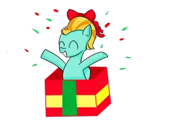 Size: 4600x3450 | Tagged: safe, artist:dumbwoofer, derpibooru import, lightning dust, pegasus, pony, bow, box, cute, female, filly, foal, happy, pony in a box, pony present, present, simple background, smiling, solo, surprised, transparent background