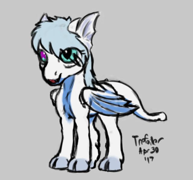 Size: 1390x1301 | Tagged: safe, artist:trefoiler, derpibooru import, oc, oc:saifur cloudstrife, unofficial characters only, dracony, dragon, hybrid, pony, cloven hooves, colored sketch, female, gray background, heterochromia, horns, reptile tail, simple background, sketch, wingding eyes