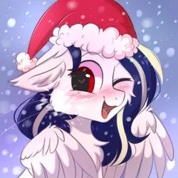 Size: 3000x3000 | Tagged: safe, artist:pesty_skillengton, derpibooru import, oc, unofficial characters only, pegasus, pony, christmas, cute, daaaaaaaaaaaw, female, hat, heart eyes, holiday, snow, snowball, snowfall, solo, sweet dreams fuel, wingding eyes