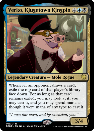 Size: 375x523 | Tagged: bowtie, ccg, clothes, derpibooru import, edit, hat, magic the gathering, my little pony: the movie, naked mole rat, safe, storm king, suit, top hat, trading card, trading card edit, verko