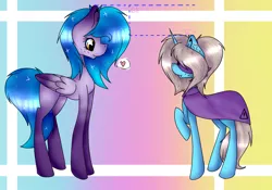 Size: 1100x768 | Tagged: safe, artist:chazmazda, derpibooru import, oc, oc:charlie gallaxy-starr, unofficial characters only, alicorn, pegasus, pony, abstract background, blindfold, cross-popping veins, heart, pictogram, raised hoof, shade, shipping