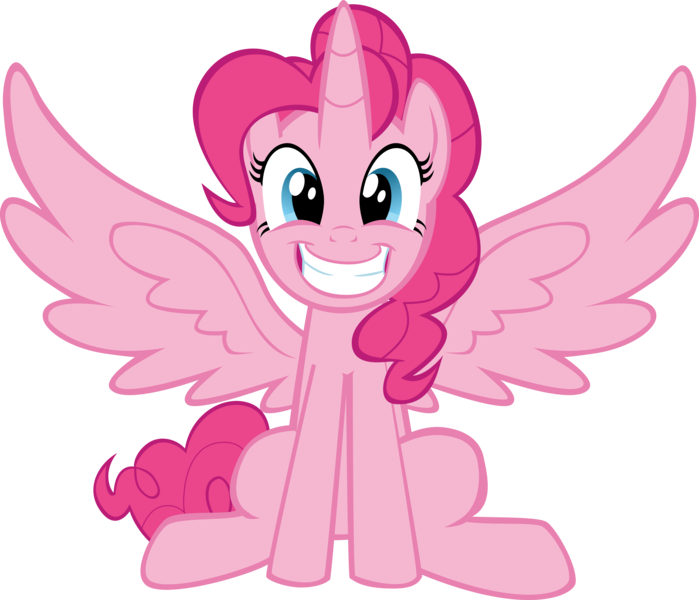 Size: 11500x9873 | Tagged: safe, artist:mrkat7214, derpibooru import, pinkie pie, alicorn, pony, absurd resolution, alicornified, female, grin, mare, pinkiecorn, race swap, simple background, smiling, solo, spread wings, transparent background, vector, wings, xk-class end-of-the-world scenario