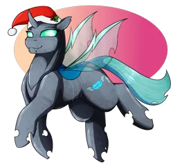 Size: 1198x1145 | Tagged: safe, artist:erroremma, derpibooru import, oc, oc:sektiss, changeling, pony, changeling oc, christmas, christmas changeling, female, holiday, holly, simple background, solo