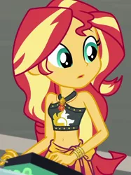 Size: 806x1078 | Tagged: safe, derpibooru import, screencap, sunset shimmer, equestria girls, equestria girls series, x marks the spot, belly button, clothes, cropped, geode of empathy, magical geodes, midriff, sleeveless, solo, swimsuit