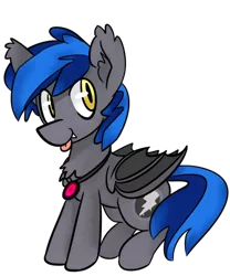 Size: 394x473 | Tagged: safe, artist:myahster, derpibooru import, oc, oc:styxus, bat pony, bat wings, cutie mark, fangs, gem, guard, male, night guard, royal guard, smiling, solo, tongue out, wings