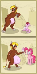 Size: 1860x3680 | Tagged: safe, alternate version, artist:rubiont, derpibooru import, pinkie pie, oc, oc:buttercup, oc:fidget tail, cow, dracony, dragon, hybrid, minotaur, pony, a dairy merry christmas, comic, fetish, food, ice cream, ice cream shop, link in description, non-fatal vore, pink, shop, story included, udder, udder vore, vore