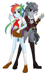 Size: 2100x3100 | Tagged: safe, artist:geraritydevillefort, derpibooru import, rainbow dash, the count of monte rainbow, equestria girls, clothes, coin, edmond dantes, envelope, high res, past, present, rainbow dantes, self paradox, shorts, simple background, smiling, the count of monte cristo, transparent background