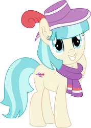 Size: 4136x5825 | Tagged: safe, artist:cyanlightning, derpibooru import, coco pommel, earth pony, pony, .svg available, absurd resolution, chest fluff, clothes, cocobetes, cute, cutie mark accessory, ear fluff, female, hat, mare, scarf, simple background, solo, transparent background, vector