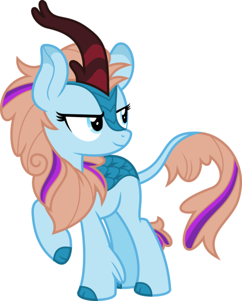 Size: 6400x7970 | Tagged: safe, artist:parclytaxel, derpibooru import, oc, oc:bittersweet, unofficial characters only, kirin, .svg available, absurd resolution, cloven hooves, female, glare, kirin oc, kirinified, lidded eyes, looking back, raised hoof, simple background, smiling, smirk, solo, species swap, transparent background, vector