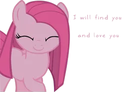 Size: 1396x1024 | Tagged: artist:99xua, bronybait, c:, cute, cuteamena, derpibooru import, edit, eyes closed, pinkamena diane pie, pinkie pie, raised hoof, safe, simple background, smiling, solo, text, text edit, transparent background