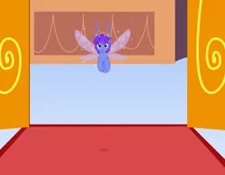 Size: 4268x3322 | Tagged: safe, artist:badumsquish, derpibooru import, oc, unofficial characters only, fairy, original species, series:equestria and the world, antennae, crown, doorway, flying, glow, insect wings, jewelry, king, male, palace, regalia, show accurate, smiling, solo, sparkles, wings