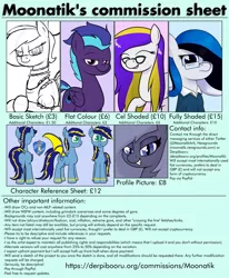 Size: 3000x3639 | Tagged: safe, artist:moonatik, derpibooru import, oc, oc:coldtoon, oc:daylily, oc:endless night, oc:selenite, ponified, unofficial characters only, bat pony, earth pony, pegasus, pony, advertisement, bedroom eyes, clothes, commission, commission info, cute, cute little fangs, deadpan, dress, estonia, eyelashes, eyes closed, eyeshadow, fangs, female, frown, glasses, gloves, hair bun, hair over one eye, happy, jeans, looking at you, lying down, maid, makeup, mare, nation ponies, pants, raised hoof, reference sheet, seductive pose, shirt, simple background, sitting, sketch, smiling, smug, sweater, text