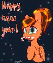 Size: 2048x2400 | Tagged: safe, artist:labglab, derpibooru import, oc, oc:pumpkin swirl, unofficial characters only, pegasus, pony, blue eyes, candy, candy cane, cute, female, food, glasses, mare, new year, ocbetes, rcf community, solo