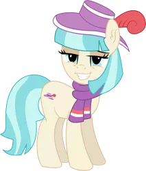 Size: 4992x5857 | Tagged: safe, artist:cyanlightning, derpibooru import, coco pommel, earth pony, pony, .svg available, absurd resolution, chest fluff, clothes, ear fluff, female, hat, lidded eyes, mare, open mouth, scarf, simple background, smug, solo, transparent background, vector