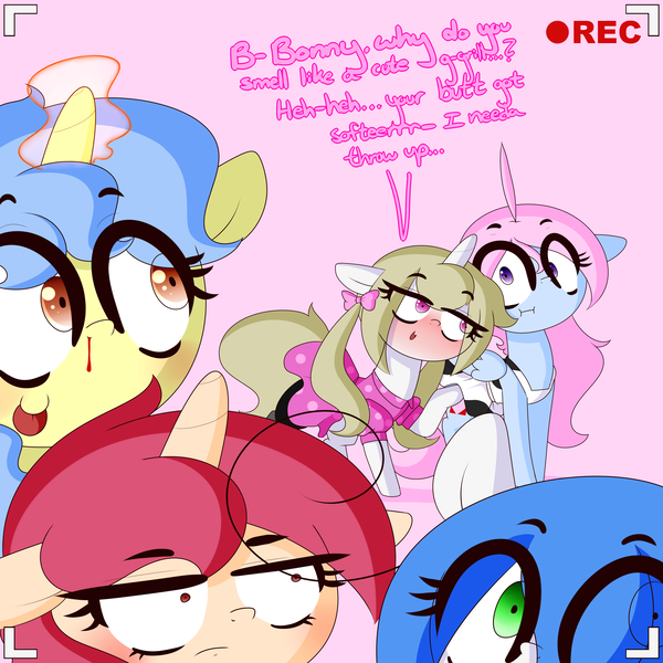 Size: 3500x3500 | Tagged: artist:fullmetalpikmin, blood, derpibooru import, drunk, nosebleed, oc, oc:cherry blossom, oc:mal, oc:poppy seed, oc:rickety rails, oc:viewing pleasure, safe, tumblr:ask viewing pleasure