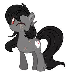 Size: 600x645 | Tagged: safe, artist:sinamuna, derpibooru import, oc, oc:livestrong, unofficial characters only, pegasus, pony, au:equuis, amputee, base used, black hair, colored eyelashes, eye scar, feathered ears, feathered hooves, female, mare, one eye closed, red eyes, redesign, scar, simple background, smiling, solo, transparent background, updated design, wink