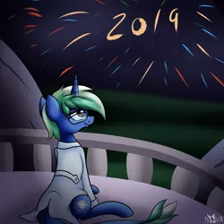 Size: 1500x1500 | Tagged: artist:novaspark, clothes, derpibooru import, fangs, female, fireworks, happy new year, happy new year 2019, holiday, lab coat, monster mare, monster pony, oc, oc:nova spark, original species, safe, solo, tatzlpony, unofficial characters only