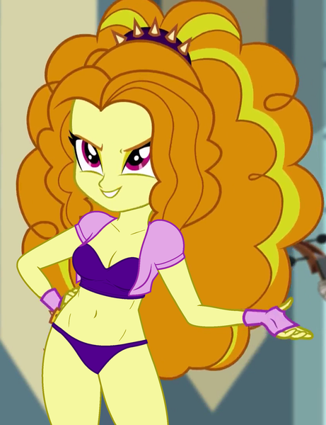 Size: 830x1080 | Tagged: suggestive, derpibooru import, edit, edited screencap, editor:ah96, screencap, adagio dazzle, equestria girls, rainbow rocks, belly button, breast edit, breasts, cleavage, clothes, cropped, evil grin, female, fingerless gloves, gloves, grin, hips, panties, purple underwear, sexy, smiling, solo, solo female, spiked headband, thighs, underwear, underwear edit