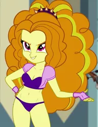 Size: 830x1080 | Tagged: suggestive, derpibooru import, edit, edited screencap, editor:ah96, screencap, adagio dazzle, equestria girls, rainbow rocks, belly button, breast edit, breasts, cleavage, clothes, cropped, evil grin, female, fingerless gloves, gloves, grin, hips, panties, purple underwear, sexy, smiling, solo, solo female, spiked headband, thighs, underwear, underwear edit