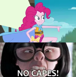 Size: 1080x1098 | Tagged: safe, derpibooru import, edit, edited screencap, screencap, pinkie pie, equestria girls, equestria girls series, the salty sails, cape, clothes, edna mode, no capes, the incredibles
