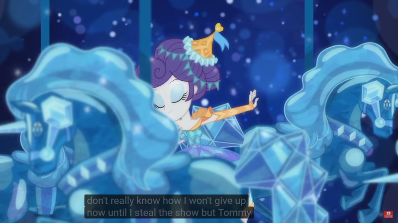 Size: 1920x1080 | Tagged: safe, derpibooru import, edit, edited screencap, screencap, rarity, tom, equestria girls, the other side, bare shoulders, caption, meme, youtube caption