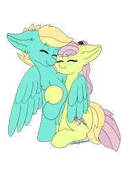 Size: 3024x4032 | Tagged: safe, artist:ashleykitten4, derpibooru import, oc, oc:dashing breeze, oc:silver blossom, unofficial characters only, pegasus, pony, hug, not fluttershy, not zephyr breeze, simple background, snug, transparent background