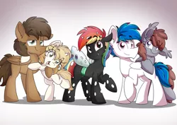 Size: 4092x2893 | Tagged: safe, artist:meowmavi, derpibooru import, oc, oc:clyde 2908, oc:kami, oc:lukida, oc:mavi, oc:mavis, oc:riley, bat pony, changeling, pegasus, pony, unicorn, friends, friendship, group, group photo, lukami, mavey