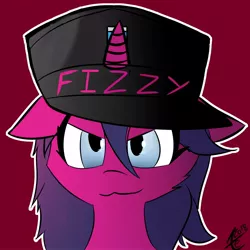 Size: 1000x1000 | Tagged: safe, artist:exxie, derpibooru import, oc, oc:fizzy pop, unofficial characters only, pony, unicorn, hat, looking at you, profile picture, simple background