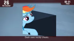 Size: 1334x750 | Tagged: animation error, cinemare sins, derpibooru import, edit, littleshy, littleshyfim, noclip, rainbow dash, safe, screencap, tanks for the memories