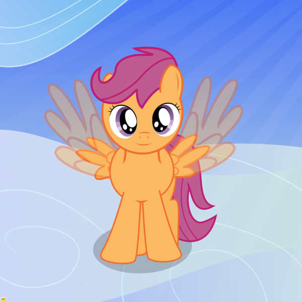 Size: 3000x3000 | Tagged: safe, artist:devfield, derpibooru import, scootaloo, pony, cloud, high res, inkscape, scootalove, shadow, sky, solo, sun ray, transparent wings, vector, wings