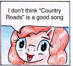 Size: 887x793 | Tagged: 40kponyguy pinkie pie meme, artist:40kponyguy, country roads (song), derpibooru import, edit, exploitable meme, face of mercy, faic, john denver, looking at you, meme, pinkie pie, safe, solo, song reference, take me home country roads, traditional art