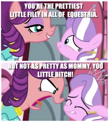 Size: 640x718 | Tagged: abuse, bad parenting, bipolar, bitch, caption, comic, crusaders of the lost mark, derpibooru import, diamond tiara, edit, edited screencap, equestria's worst mother, image macro, irony, safe, screencap, screencap comic, spoiled bitch, spoiled rich, text, tiarabuse, vulgar, yelling