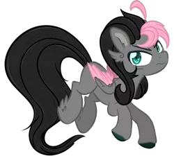 Size: 1071x964 | Tagged: safe, artist:sinamuna, derpibooru import, oc, oc:humble shade, unofficial characters only, pegasus, pony, ahoge, angry, bags under eyes, base used, black hair, colored hooves, colored wings, colored wingtips, feathered ears, feathered hooves, folded wings, gray fur, green eyes, grumpy, male, next generation, nextgen:sinverse, offspring, parent:fluttershy, parent:king sombra, parents:sombrashy, pink hair, redesign, simple background, solo, stallion, tired eyes, transparent background, updated design, wings
