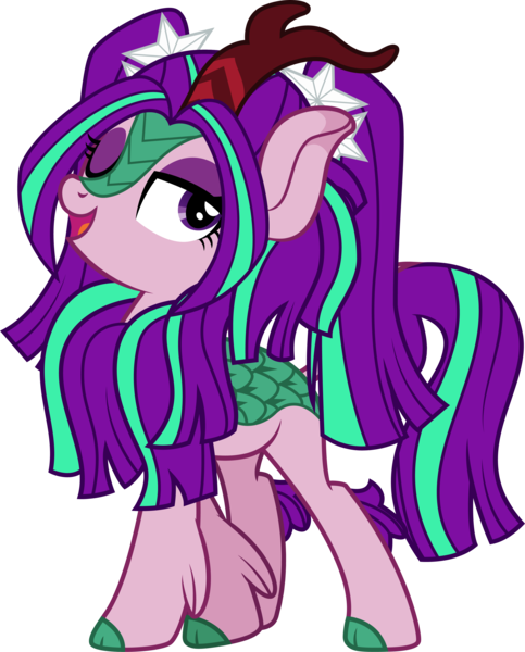 Size: 3156x3923 | Tagged: safe, artist:illumnious, derpibooru import, aria blaze, kirin, sounds of silence, female, kirinified, one eye closed, simple background, smiling, solo, species swap, transparent background, vector, wink