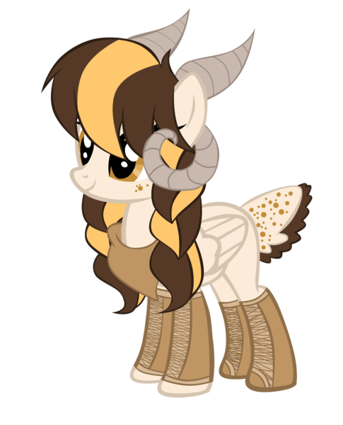 Size: 3256x4026 | Tagged: safe, artist:magicdarkart, derpibooru import, oc, oc:yayne, unofficial characters only, deer, deer pony, hybrid, original species, pegasus, peryton, pony, sheep, bandana, boots, clothes, female, freckles, horns, mare, ram horns, shoes, simple background, solo, transparent background