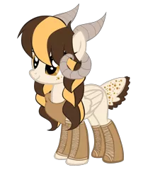 Size: 3256x4026 | Tagged: safe, artist:magicdarkart, derpibooru import, oc, oc:yayne, unofficial characters only, deer, deer pony, hybrid, original species, pegasus, peryton, pony, sheep, bandana, boots, clothes, female, freckles, horns, mare, ram horns, shoes, simple background, solo, transparent background