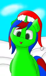 Size: 1185x1963 | Tagged: safe, artist:gamer-shy, derpibooru import, oc, oc:christian clefnote, unofficial characters only, christmas, cute, hat, holiday, santa hat, snow, solo, tongue out