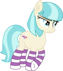 Size: 4315x4868 | Tagged: safe, artist:cyanlightning, derpibooru import, coco pommel, earth pony, pony, .svg available, absurd resolution, clothes, ear fluff, female, lidded eyes, mare, missing accessory, simple background, socks, solo, stockings, striped socks, thigh highs, transparent background, vector