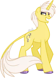 Size: 600x842 | Tagged: safe, artist:shiiazu, derpibooru import, oc, oc:sunset skies, unofficial characters only, pony, unicorn, base used, colored pupils, eyeshadow, grin, hoof polish, hooves, horn, leonine tail, makeup, male, one eye closed, signature, simple background, smiling, solo, stallion, transparent background, watermark, wink