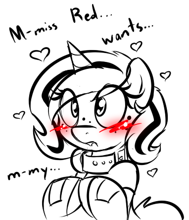 Size: 382x444 | Tagged: safe, artist:zajice, derpibooru import, oc, oc:lilith, pony, arm warmers, ask, blushing, clothes, collar, heart, implied futa, open mouth, solo, tumblr