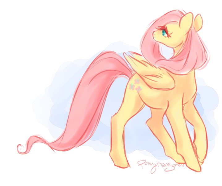 Size: 867x725 | Tagged: safe, artist:ponyhangover, derpibooru import, fluttershy, pegasus, pony, cute, head turn, shyabetes, solo