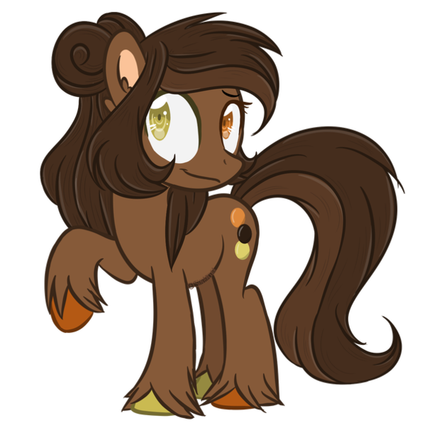 Size: 600x605 | Tagged: safe, artist:sinamuna, derpibooru import, oc, oc:reese dream, unofficial characters only, pony, au:equuis, base used, brown fur, brown hair, colored hooves, cutie mark, female, heterochromia, mare, orange eyes, redesign, smiling, solo, unshorn fetlocks, updated design, yellow eyes
