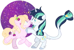 Size: 1280x878 | Tagged: safe, artist:mintoria, derpibooru import, oc, oc:shooting star, oc:sugar plum, unofficial characters only, earth pony, pony, unicorn, female, mare, simple background, transparent background